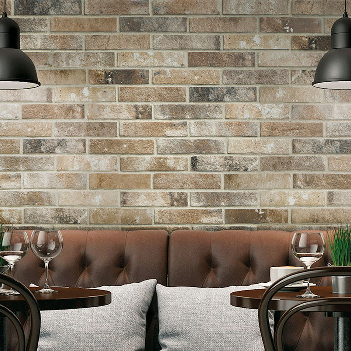 Dettaglio piastrella per pavimento e rivestimento in gres porcellanato effetto mattoncino Opaco 6x25 cm della collezione London, colore Beige di Ceramica Rondine