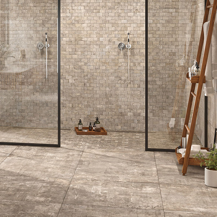 Piastrella per pavimento e rivestimento in gres porcellanato effetto cemento opaco 40x80 cm della collezione Murales, colore Beige di Ceramica Rondine.