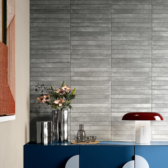 Piastrella per pavimento e rivestimento in gres porcellanato effetto mattoncino opaco 4.8x45 cm della collezione Arenosa, colore Dark Grey di Ceramica Rondine