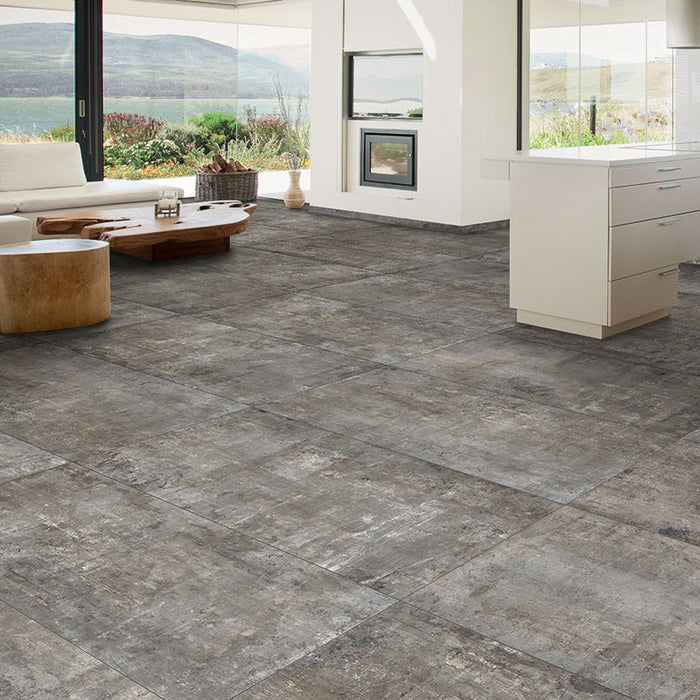 Piastrella per pavimento e rivestimento in gres porcellanato effetto cemento opaco 60x120 cm della collezione Murales, colore Dark di Ceramica Rondine.