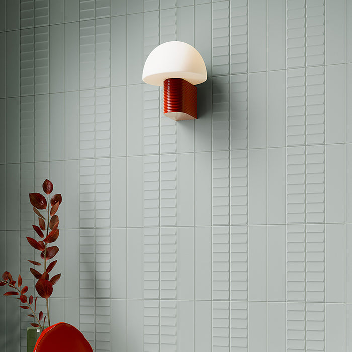 Dettaglio piastrella per rivestimento in gres porcellanato effetto mattoncino Opaco 6x25 cm della collezione Volume, colore Ladder Light Blue di Ceramica Rondine