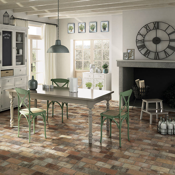 Dettaglio piastrella per pavimento e rivestimento in gres porcellanato effetto mattoncino Opaco 13x25 cm della collezione London, colore Multicolor di Ceramica Rondine