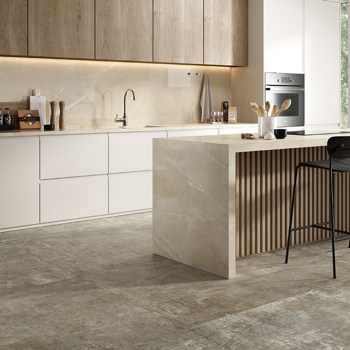 Piastrella per pavimento e rivestimento in gres porcellanato effetto cemento Opaco 120x120 cm della collezione Murales, colore Beige di Ceramica Rondine.