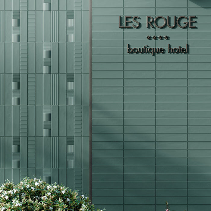 Dettaglio piastrella per rivestimento in gres porcellanato effetto mattoncino Opaco 6x25 cm della collezione Volume, colore Ocean di Ceramica Rondine