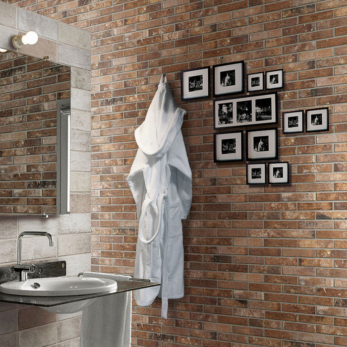 Dettaglio piastrella per pavimento e rivestimento in gres porcellanato effetto mattoncino Opaco 6x25 cm della collezione London, colore Sunset di Ceramica Rondine