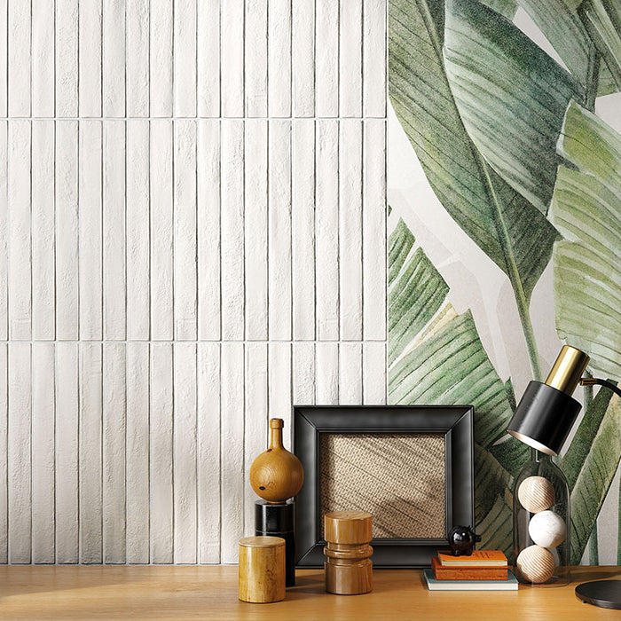 Dettaglio piastrella per pavimento e rivestimento in gres porcellanato effetto mattoncino opaco 4.8x45 cm della collezione Nolita, colore White di Ceramica Rondine