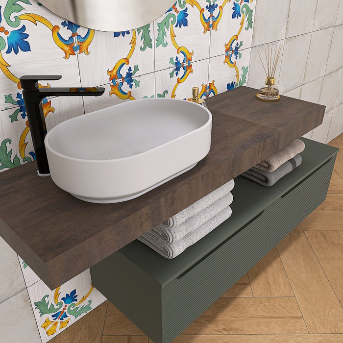 Penelope 04 - Mobile da Bagno Sospeso con mensolone ossidato