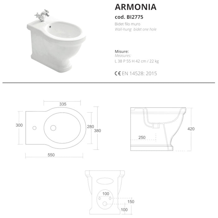 Armonia - Bidet a terra filomuro dal design classico