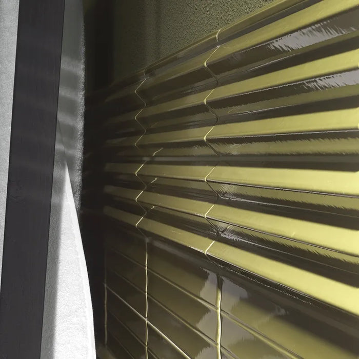 Ambientazione con Rivestimento KitKat  collezione Abacus di Settecento Ceramica, 3D Olive 7,5x30