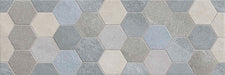 Dettaglio Piastrella da rivestimento in bicottura tradizionale effetto pietra decorato geometrico esagonale della collezione Alaska di Savoia Italia, formato 25x75, colore Grey
