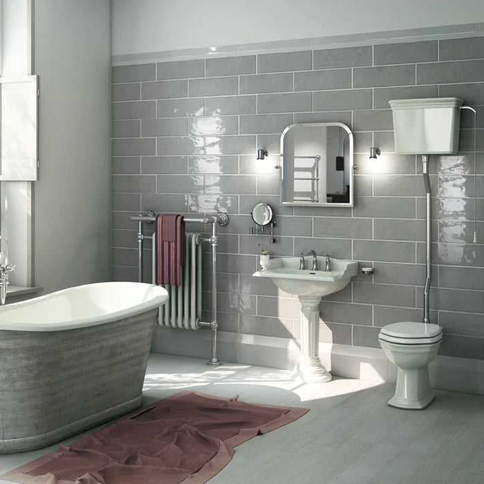 Dettaglio piastrella per rivestimento in ceramica effetto fatto a a mano lucido 15x45 cm della collezione Chelsea, colore Smoke di Ceramica Settecento