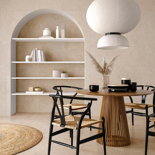 Piastrella per pavimento interno in gres porcellanato effetto pietra della collezione Oasi di Savoia Italia, formato 60x120 cm, colore Avorio