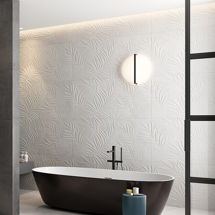 Rivestimento ceramico 60x120 cm della collezione Ludo, colore Felce 3D Bianco di Ceramica Rondine.