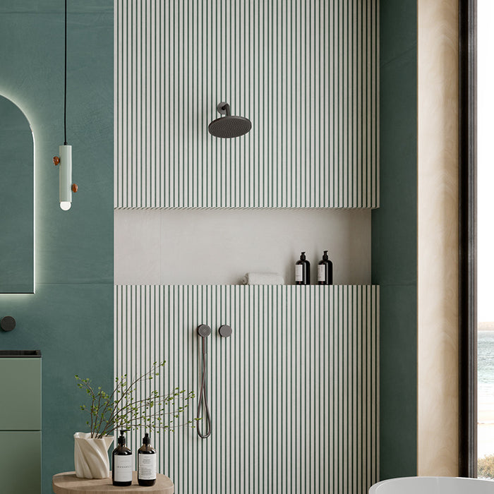 Rivestimento ceramico 60x120 cm cannettato della collezione Ludo, colore Nova 3D Avorio Giada di Ceramica Rondine.