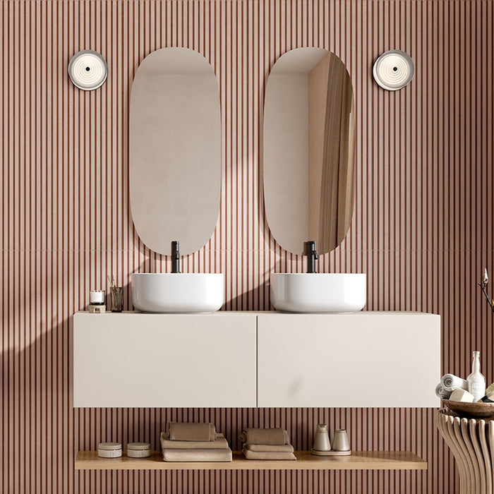 Rivestimento ceramico 60x120 cm cannettato della collezione Ludo, colore Nova 3D Cipria Terra di Ceramica Rondine.