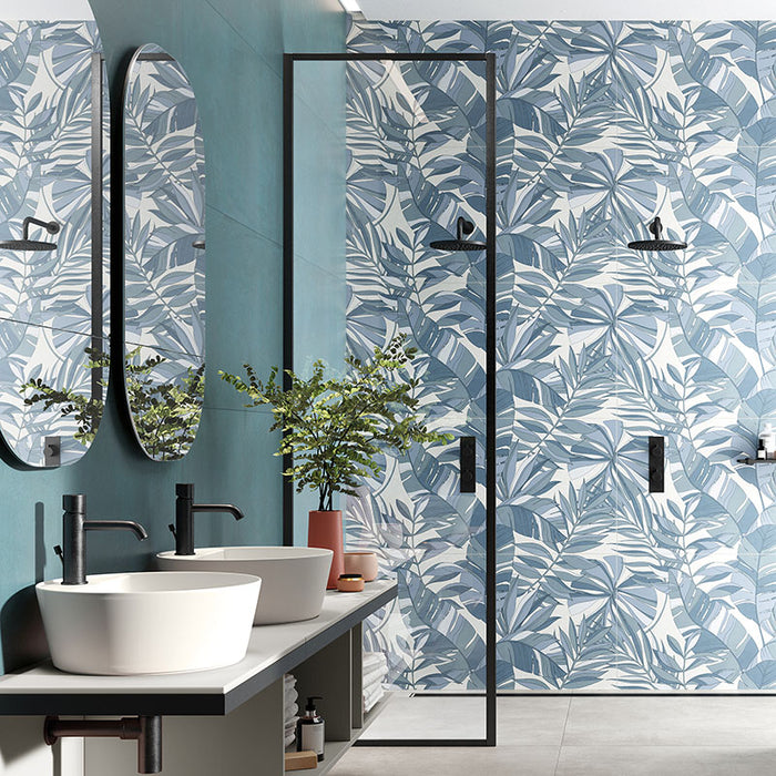 Rivestimento ceramico 60x120 cm della collezione Ludo, colore Decoro Tropicale di Ceramica Rondine.