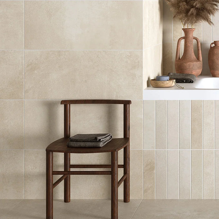 Rivestimento in bicottura effetto cemento, Beige 25x69 cm di Herberia, collezione Roma Wall