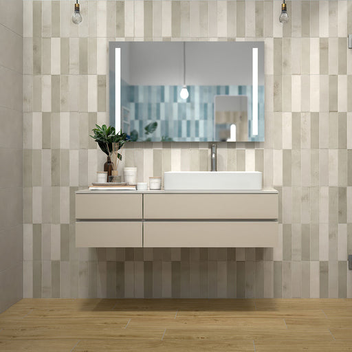 Rivestimento Bagno Moderno con piastrelle effetto mattoncino 6x25, collezione Karma di Idea Ceramica. colore Taupe Beige