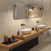Dettaglio bagno con mobile in legno e muro con rivestimento in bicottura effetto pietra piasentina della collezione Trex di Paul & Co Ceramiche, formato 25x75, colore Sand 