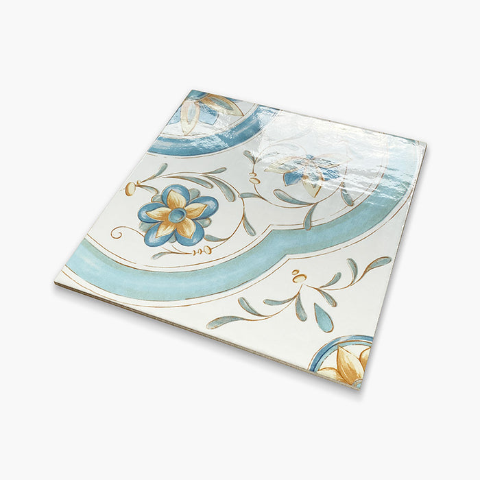 Foto Piastrella da pavimento e rivestimento in gres porcellanato serie antiche riggiole napoletane di Savoia Italia, Decorazione maiolica posillipo 34x34