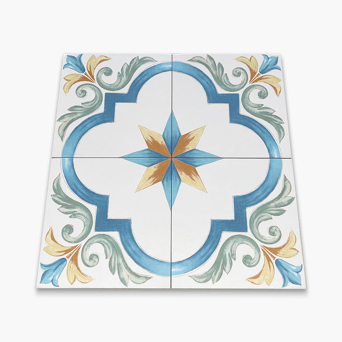 Foto Piastrella da pavimento e rivestimento in gres porcellanato serie Antiche Reggiole Napoletane di Savoia Italia, Decorazione maiolica Santa Chiara 34x34