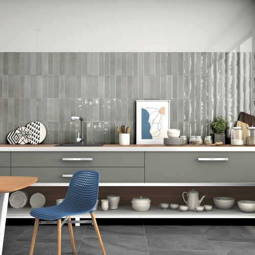 Artisan Grey – Glänzende Wandfliesen mit Ziegeleffekt