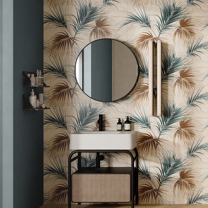 Rivestimento ceramico 33x100 cm della collezione Ludostone, colore Oasi Aster Blue di Ceramica Rondine.