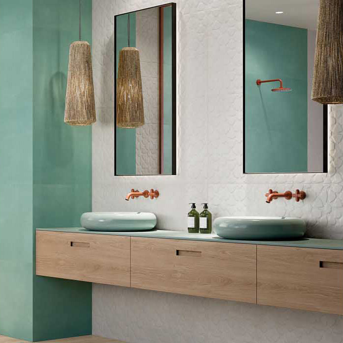 Rivestimento ceramico 60x120 cm della collezione Aurea, colore Kupra 3D Bianco di Ceramica Rondine.