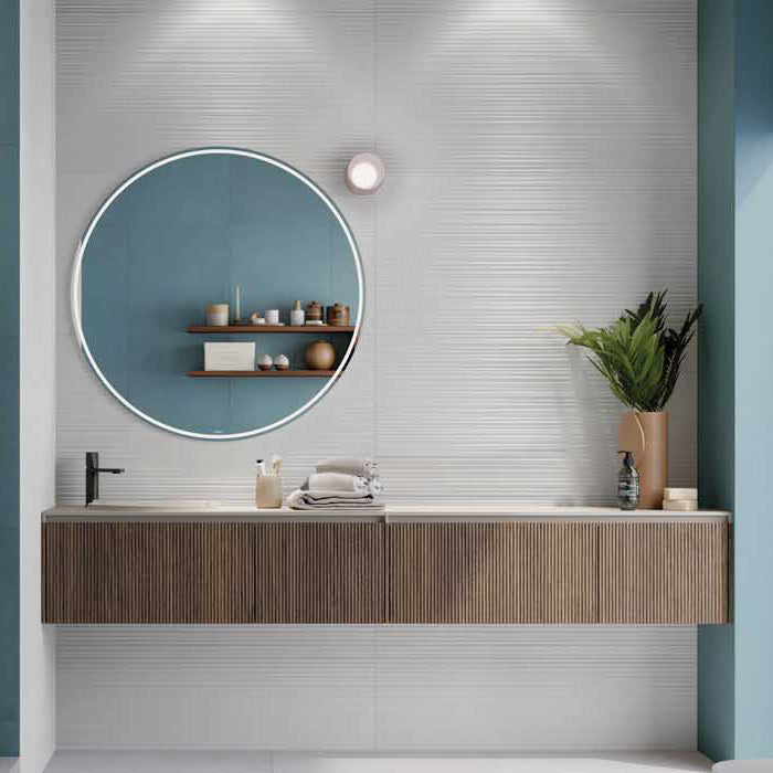 Rivestimento ceramico 60x120 cm della collezione Aurea, colore Linea 3D Bianco di Ceramica Rondine.