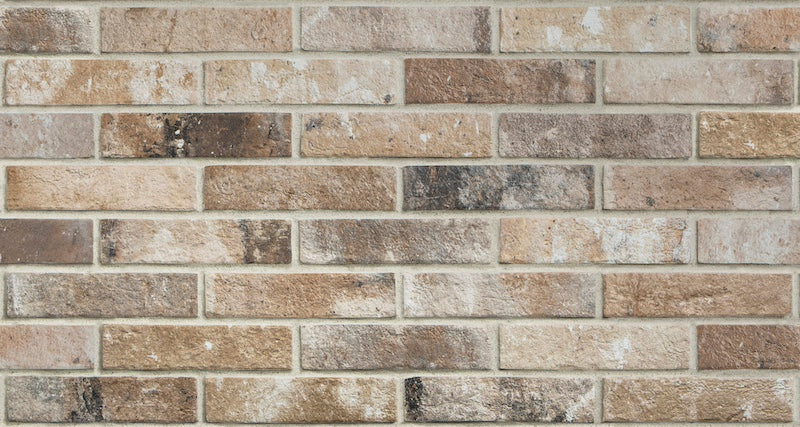 Dettaglio piastrella per pavimento e rivestimento in gres porcellanato effetto mattoncino Opaco 6x25 cm della collezione London, colore Beige di Ceramica Rondine