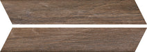 Dettaglio piastrella da pavimento in gres porcellanato effetto legno rustico, serie Vintage di Ceramica Rondine, colore Brune Chevron 7.5x40.7 