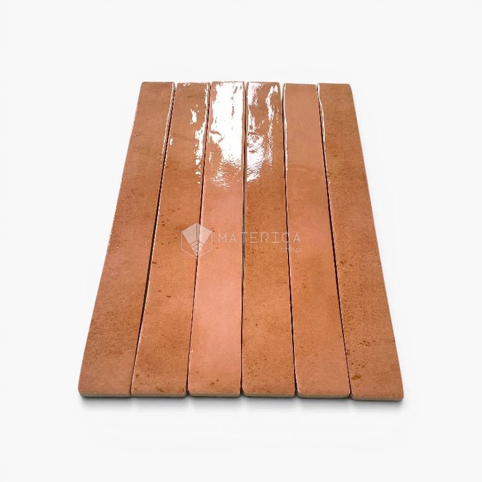 Foto piastrelle per pavimento e rivestimento in gres porcellanato effetto mattoncino lucido 4.8x45 cm della collezione Colors Brick, colore Salmon di Ceramica Rondine