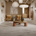 Negozio moderno con pavimento in gres porcellanato effetto legno rustico della collezione Cortina di Ceramica Rondine, formato 24x150 cm, colore Ivory