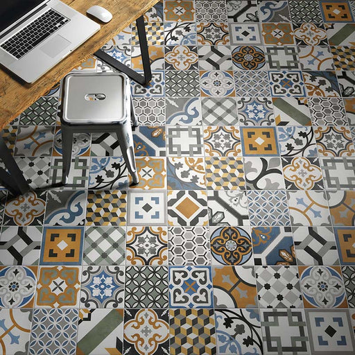 Studio moderno con pavimento in gres porcellanato effetto cementina moderna. Collezione Cementine di Ceramica Valsecchia, formato 20x20, Paint Color