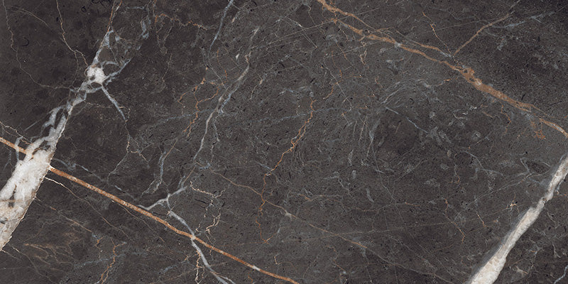 Dettaglio piastrella in gres porcellanato effetto marmo Opaco della collezione Canova di Ceramica Rondine, formato 30x60, colore Emperador