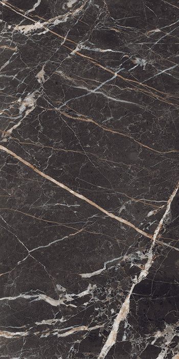 Dettaglio piastrella in gres porcellanato effetto marmo lucido della collezione Canova di Ceramica Rondine, formato 60x120, colore Emperador