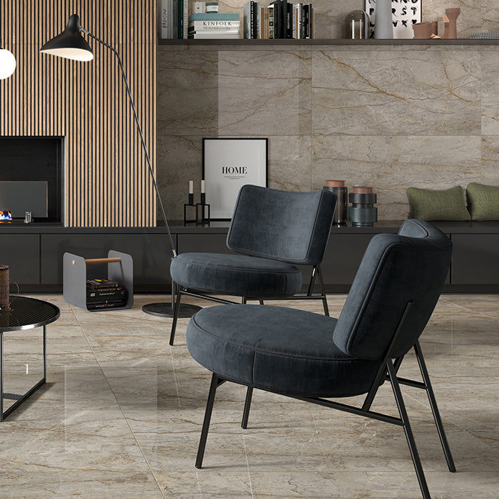 Dettaglio piastrella in gres porcellanato effetto marmo lucido della collezione Canova di Ceramica Rondine, formato 60x120, colore Oxford Grey