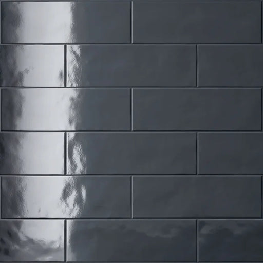 Dettaglio piastrella da rivestimento in gres porcellanato effetto matoncino lucido 8,2x25 cm, della collezione Nuances, di Casalgrande Padana, Colore Petunia Nera