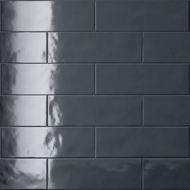 Dettaglio piastrella da rivestimento in gres porcellanato effetto matoncino lucido 8,2x25 cm, della collezione Nuances, di Casalgrande Padana, Colore Petunia Nera