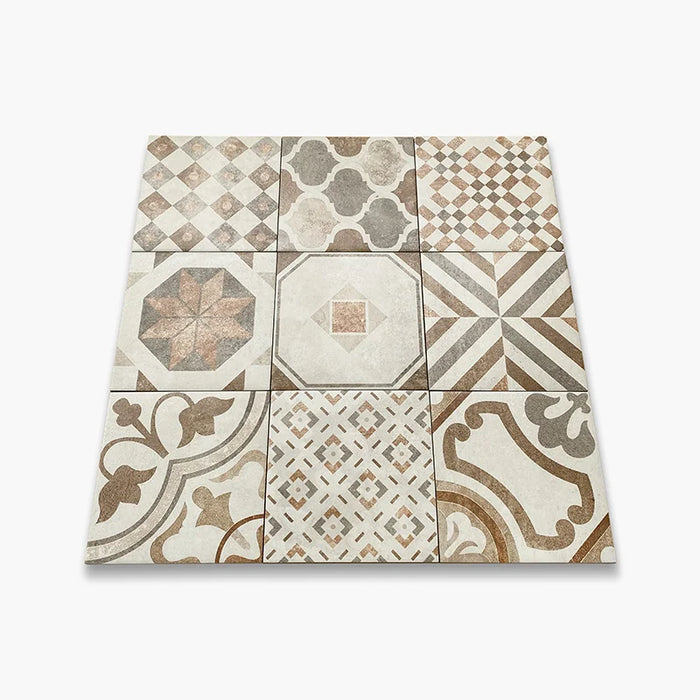 Foto piastrella per pavimento e rivestimento in gres porcellanato effetto cementina dai colori vintage opaca. Collezione Cementine di Ceramica Valsecchia, formato 20x20, Mix Color