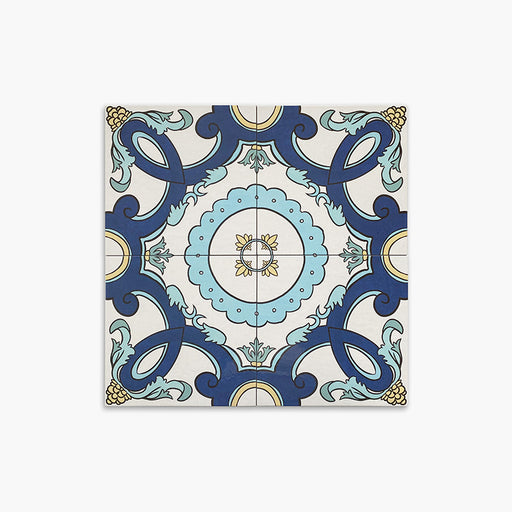 Composizione effetto maiolicato in gres porcellanato formata da 4 pezzi. serie colors di savoia italia decoro pantelleria. 34x34