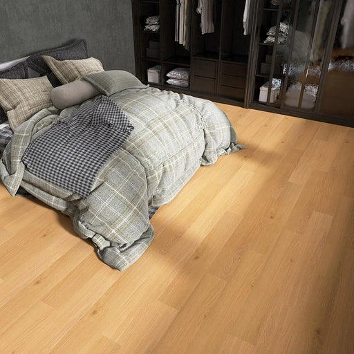 Pavimento SPC CoverUpp colore Miele posato in camera da letto
