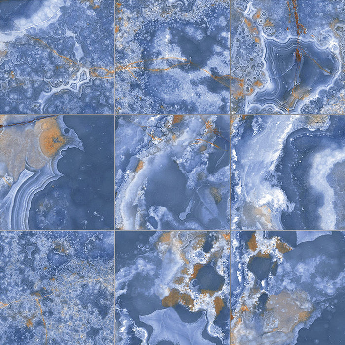 Dettaglio piastrella per pavimento e rivestimento in gres porcellanato effetto pietra spaziale. Collezione Swimming Pool di Ceramica Valsecchia, formato 15x15, Cross Blue