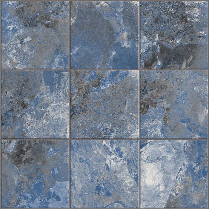 Dettaglio piastrelle per pavimento e rivestimento in gres porcellanato effetto pietra spaziale. Collezione Swimming Pool di Ceramica Valsecchia, formato 15x15, Crystal Navy