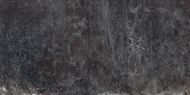 Dettaglio piastrella per pavimento e rivestimento in gres porcellanato effetto pietra ardesia. Collezione Ardesie di Ceramica Rondine, formato 30x60, dark