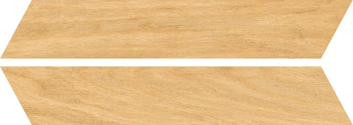 Dettaglio piastrella da pavimento in gres porcellanato effetto legno rustico, serie Dream di Ceramica Rondine, colore Honey Chevron 7.5x40.7 