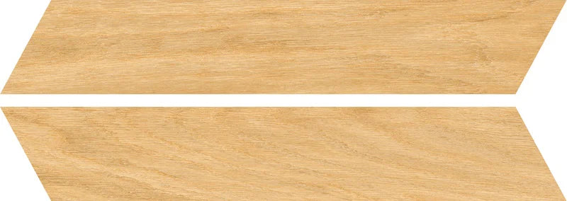 Dettaglio piastrella da pavimento in gres porcellanato effetto legno rustico, serie Dream di Ceramica Rondine, colore Honey Chevron 7.5x40.7 