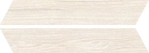 Dettaglio piastrella da pavimento in gres porcellanato effetto legno rustico, serie Dream di Ceramica Rondine, colore Ivory Chevron 7.5x40.7 
