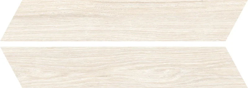 Dettaglio piastrella da pavimento in gres porcellanato effetto legno rustico, serie Dream di Ceramica Rondine, colore Ivory Chevron 7.5x40.7 