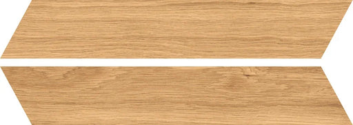 Dettaglio piastrella da pavimento in gres porcellanato effetto legno rustico, serie Dream di Ceramica Rondine, colore Nut Chevron 7.5x40.7 